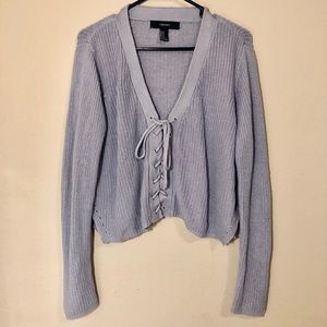 Light Blue Lace-Up Sweater